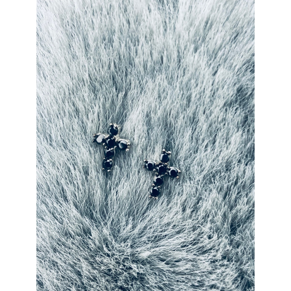 Kreuz 925 Silber mit Onyx Ohrringe Damen