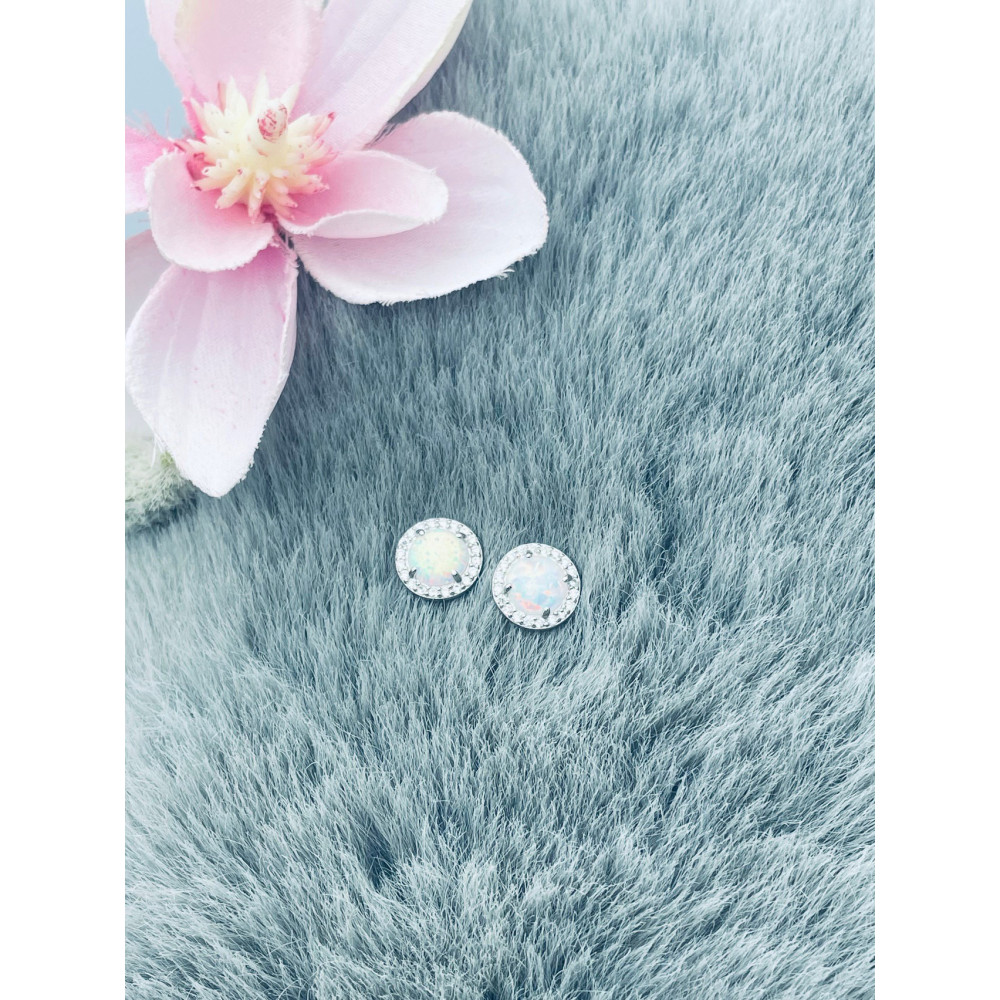 Kreis 925 Silber mit Opal und Zirkonia Ohrringe