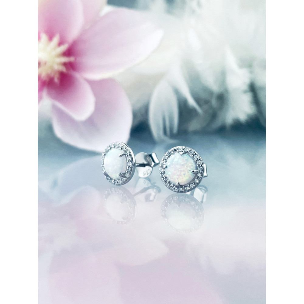 Kreis 925 Silber mit Opal und Zirkonia Ohrringe
