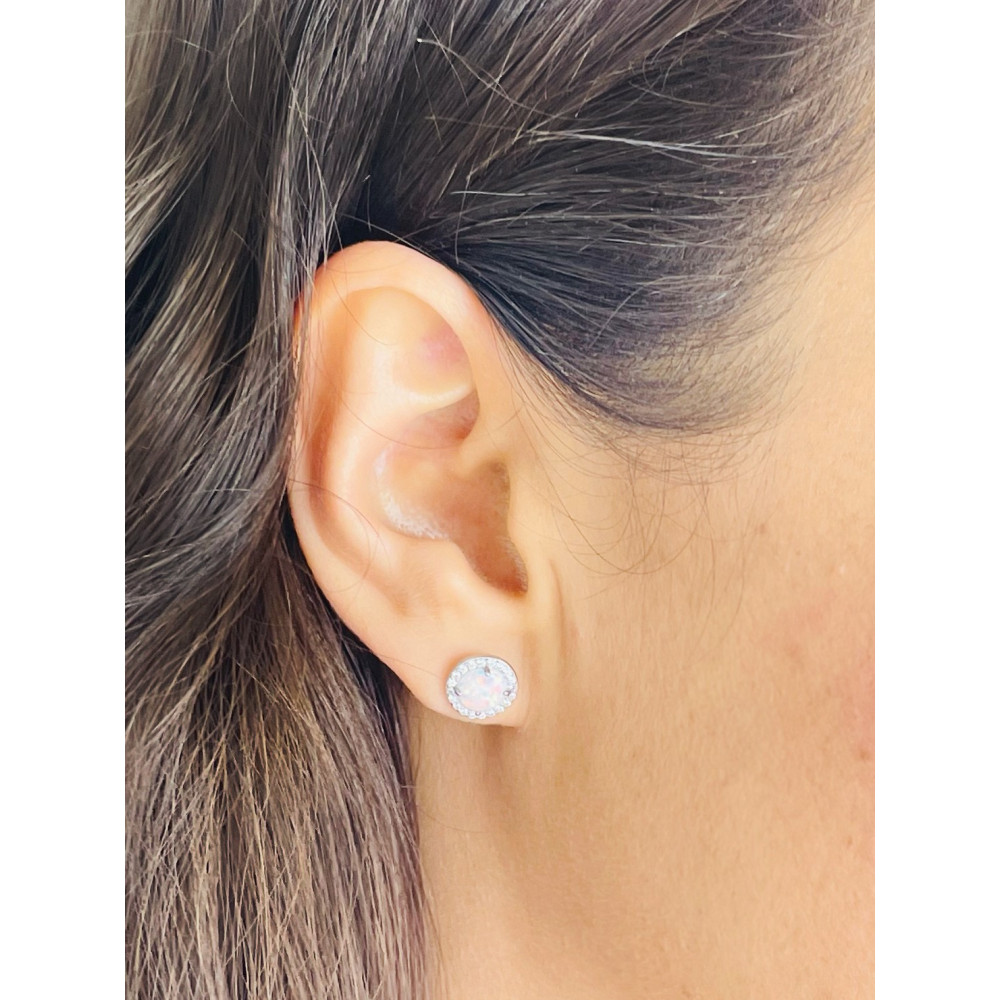 Kreis 925 Silber mit Opal und Zirkonia Ohrringe