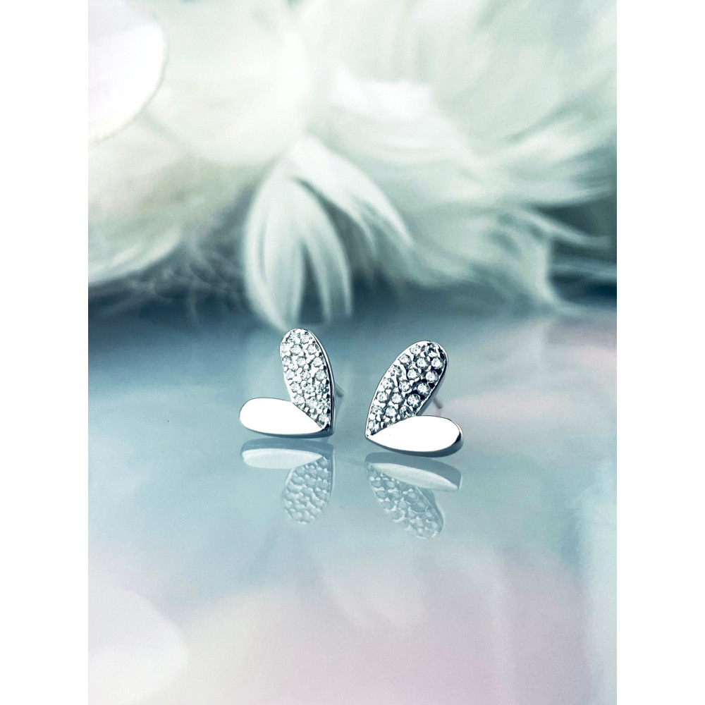 Srebrne kolczyki serca serduszka z cyrkoniami