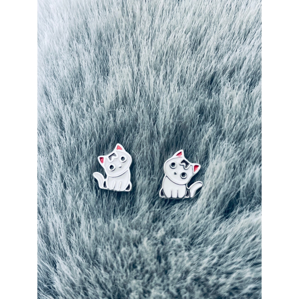 Srebrne kolczyki kotki biały kotek