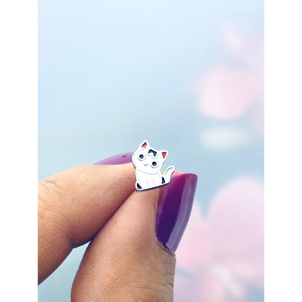 Srebrne kolczyki kotki biały kotek