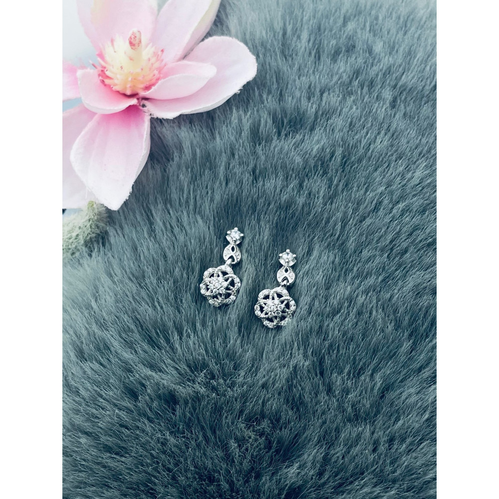 Blume 925 Silber mit Zirkonia Ohrringe
