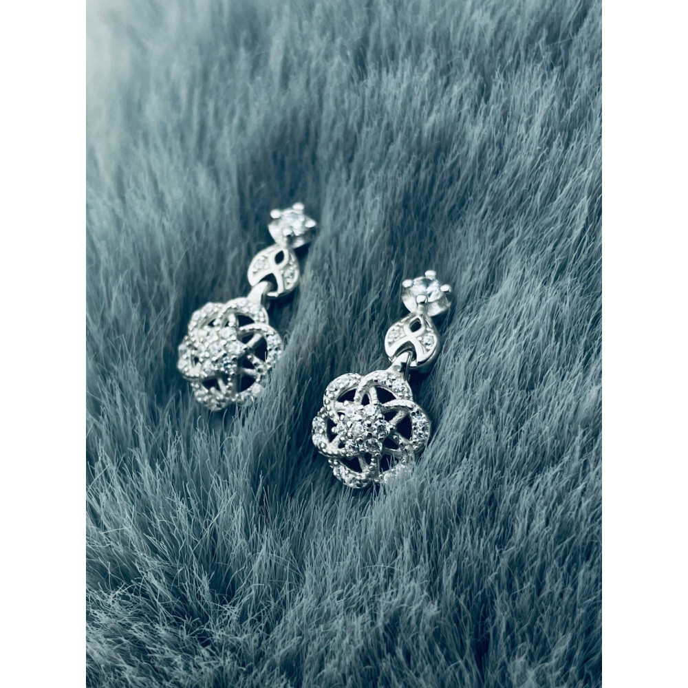 Blume 925 Silber mit Zirkonia Ohrringe