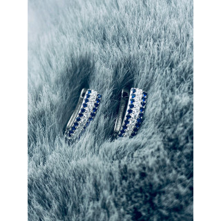 Srebrne kolczyki przecinki z cyrkoniami szafirowe