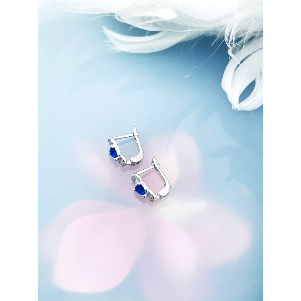 Srebrne kolczyki nieskończoność serca serduszka z cyrkoniami szafirowe