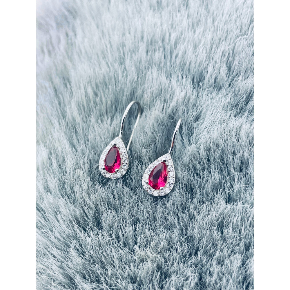 Srebrne kolczyki krople łezki z cyrkoniami różowe