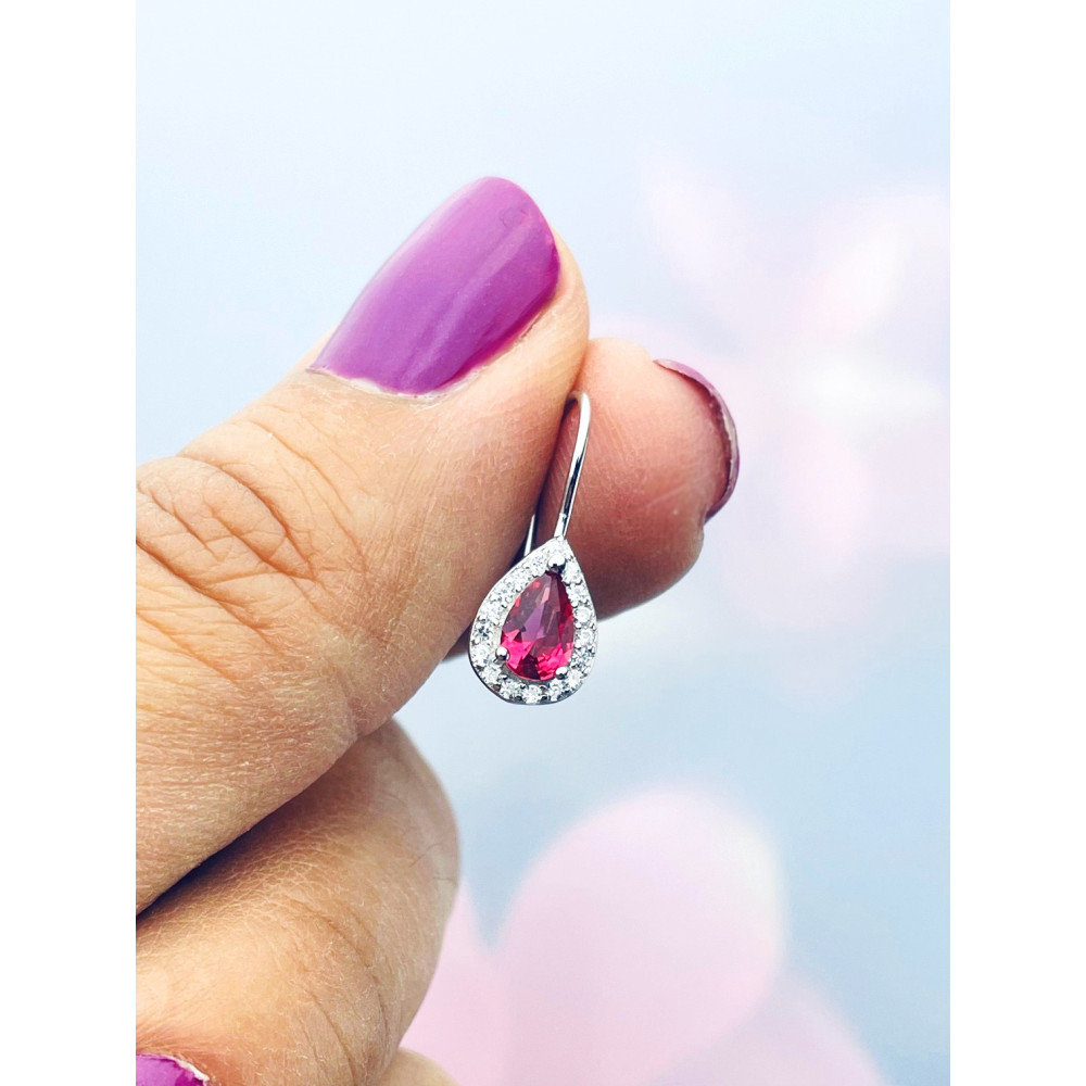 Srebrne kolczyki krople łezki z cyrkoniami różowe
