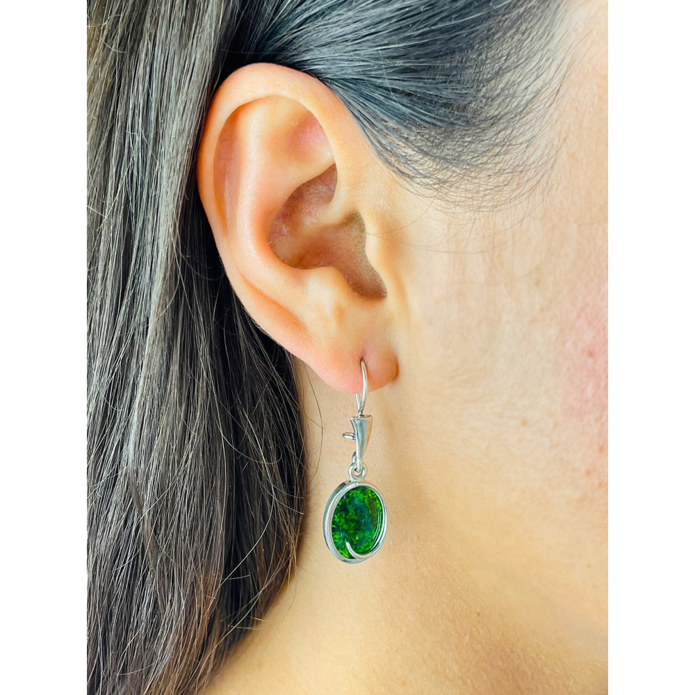 Srebrne kolczyki wiszące diopsyd chromowy