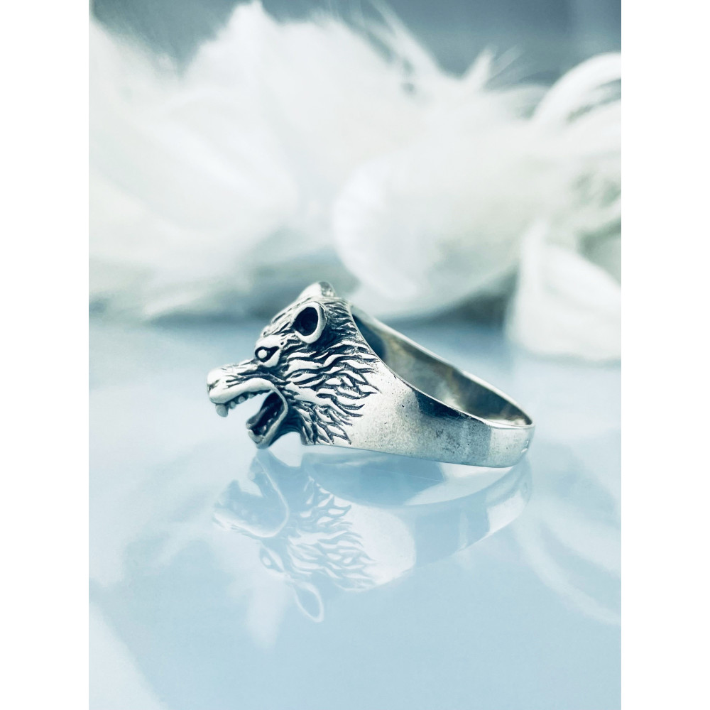 Silber-Siegelring für Männer Signet 925 Silber Wolf