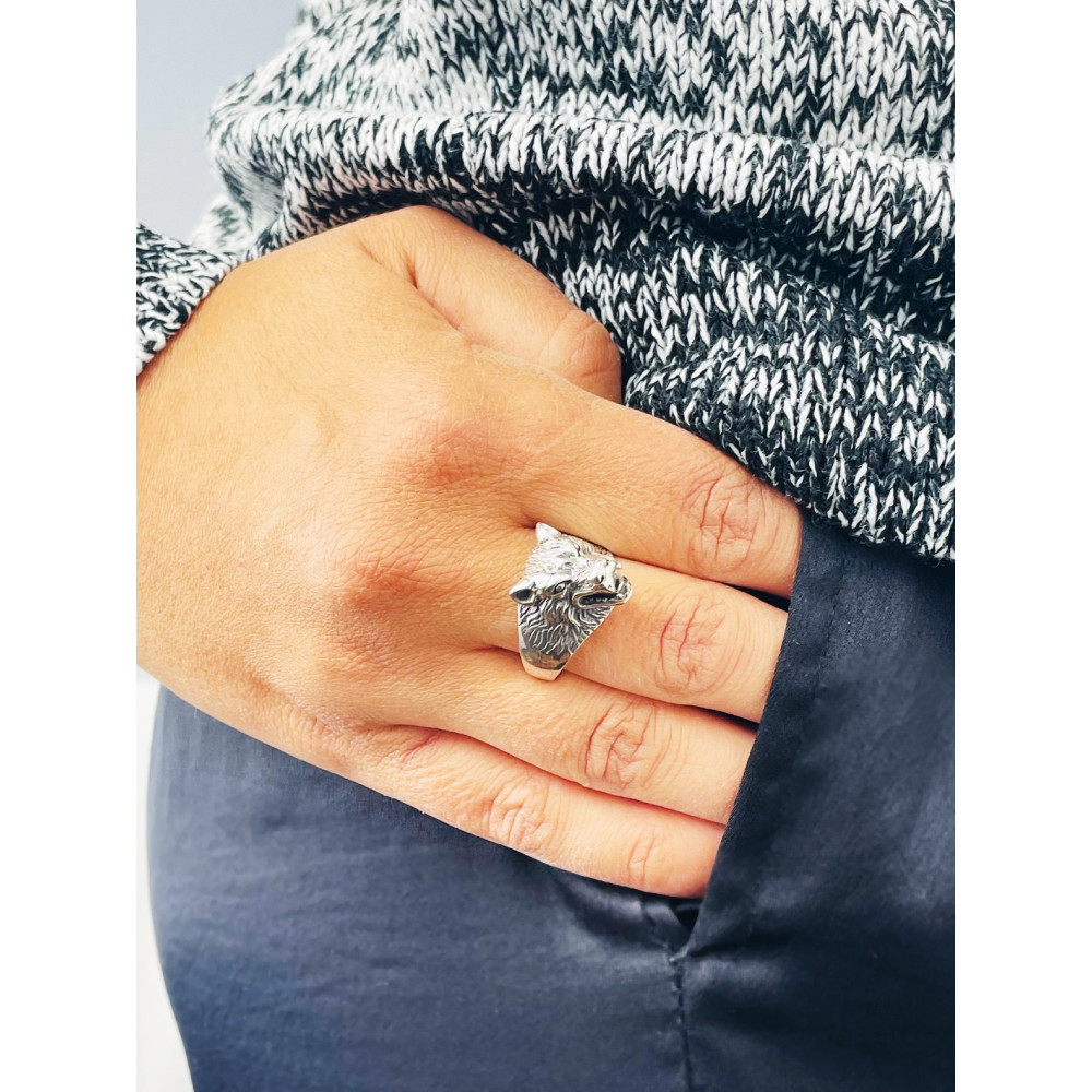 Silber-Siegelring für Männer Signet 925 Silber Wolf