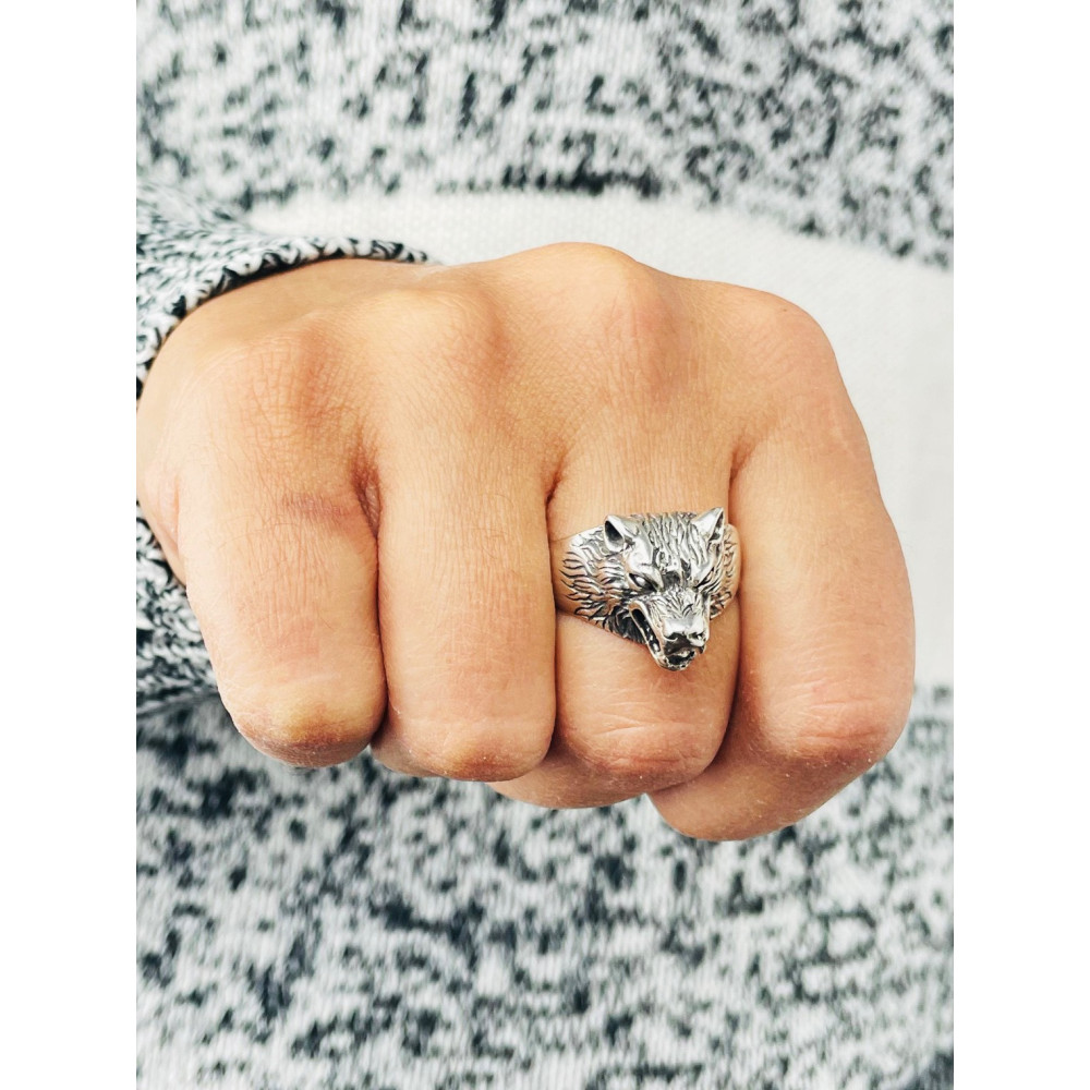 Silber-Siegelring für Männer Signet 925 Silber Wolf