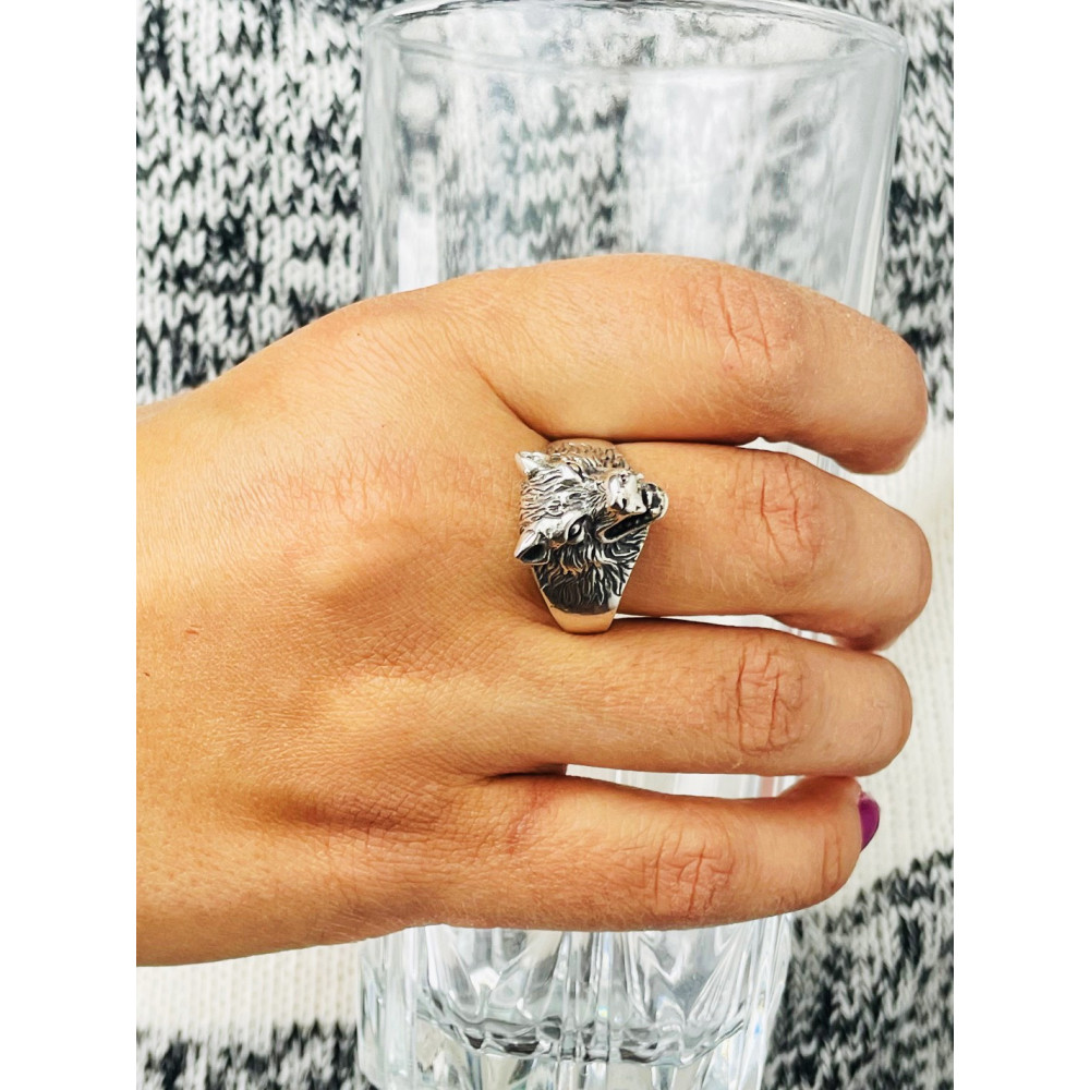 Silber-Siegelring für Männer Signet 925 Silber Wolf