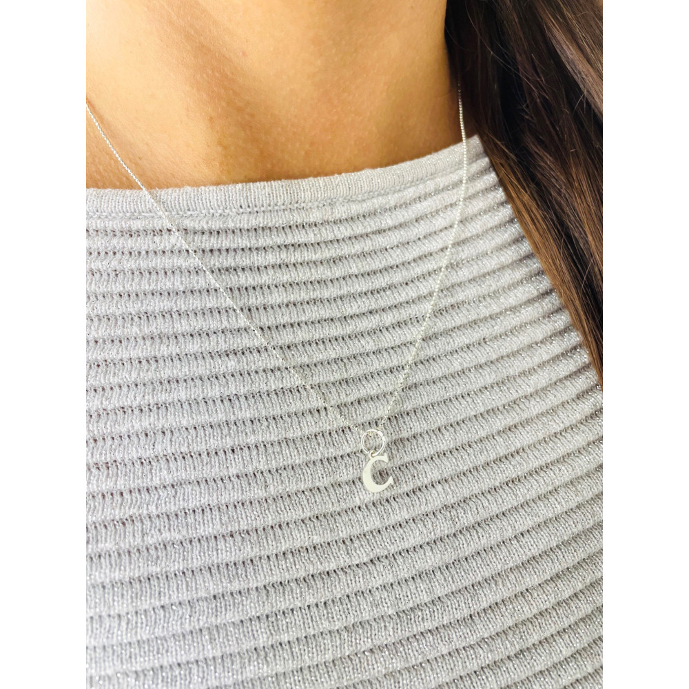 Elegancki naszyjnik łańcuszek srebrny zawieszka literka litera C srebrna alfabet