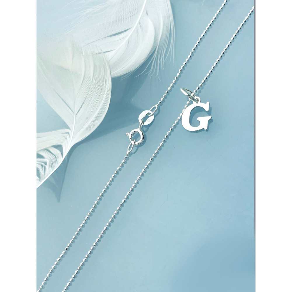 Elegancki naszyjnik łańcuszek srebrny zawieszka literka litera G srebrna alfabet