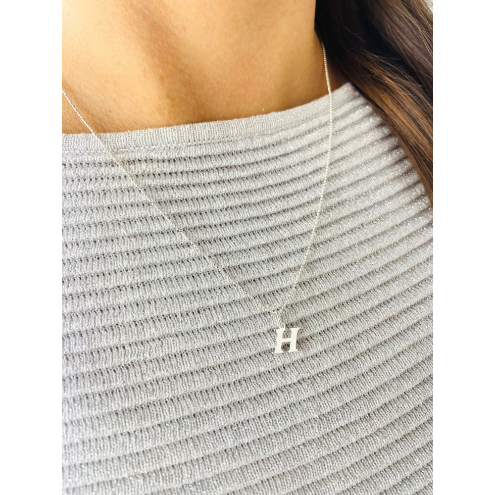 Elegancki naszyjnik łańcuszek srebrny zawieszka literka litera H srebrna alfabet