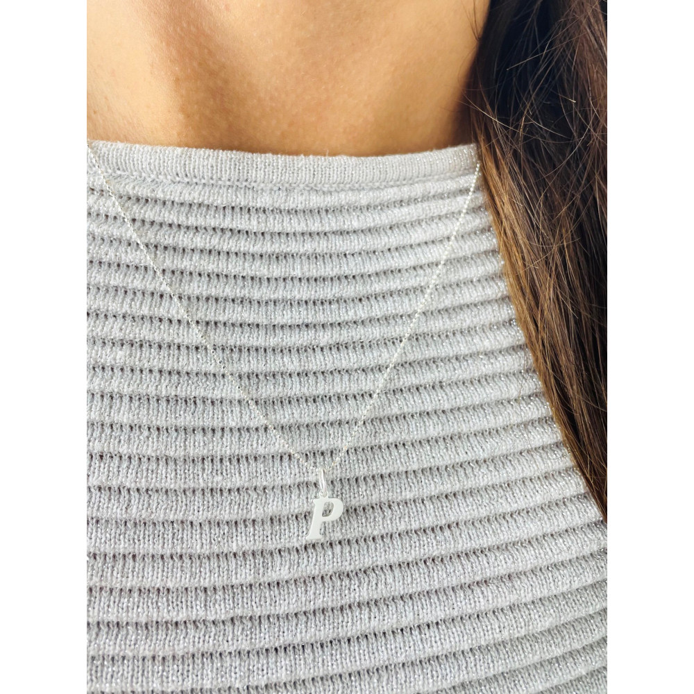 Elegancki naszyjnik łańcuszek srebrny zawieszka literka litera P srebrna alfabet