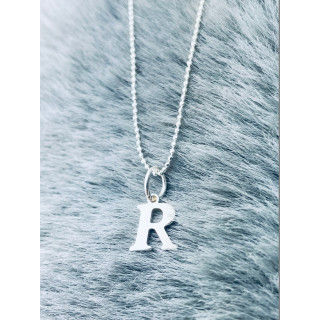Elegancki naszyjnik łańcuszek srebrny zawieszka literka litera R srebrna alfabet