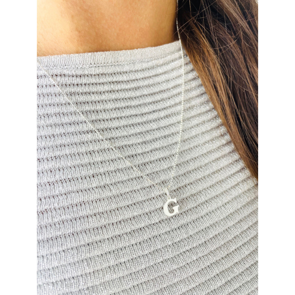 Elegancki naszyjnik łańcuszek srebrny zawieszka literka litera G srebrna alfabet