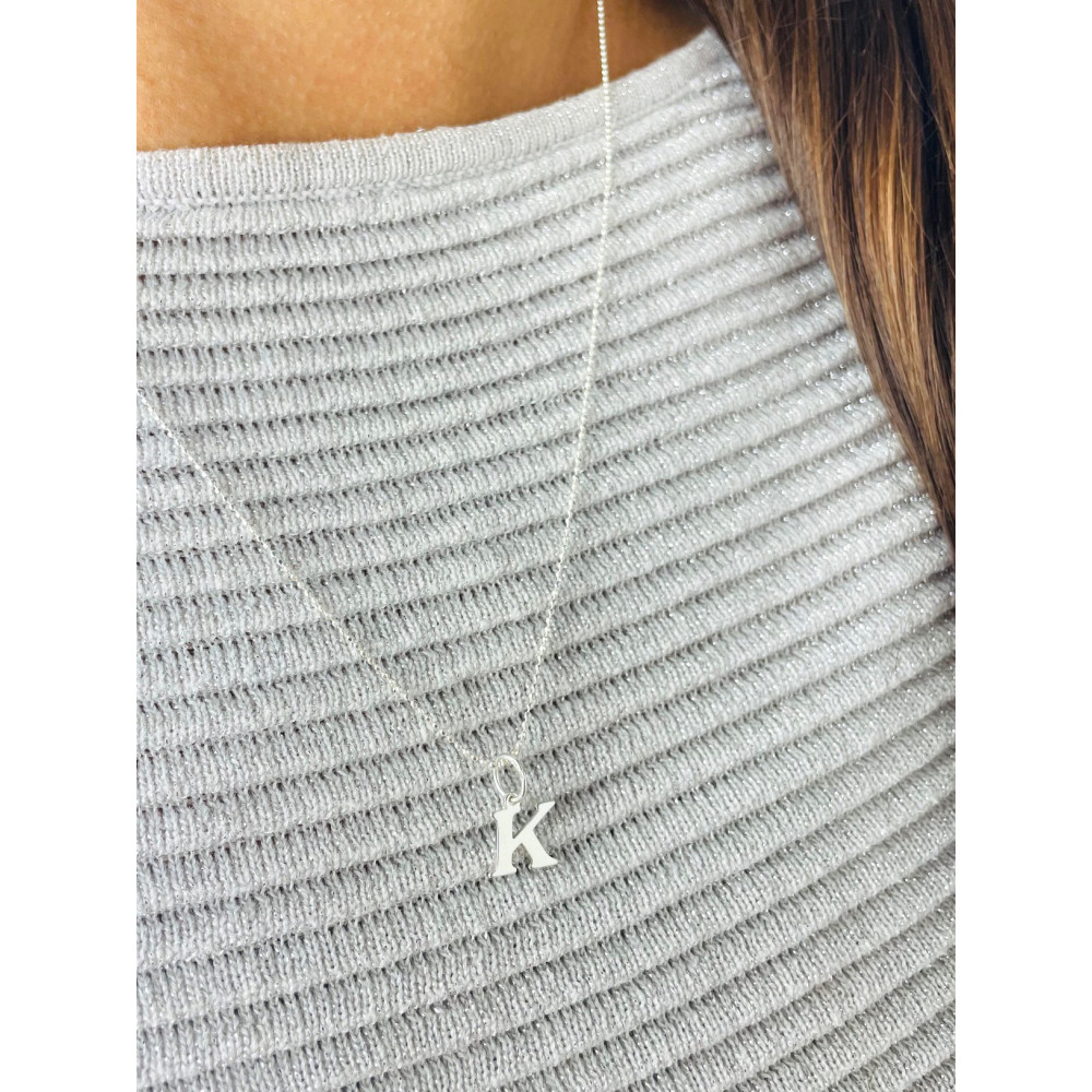 Elegancki naszyjnik łańcuszek srebrny zawieszka literka litera K srebrna alfabet