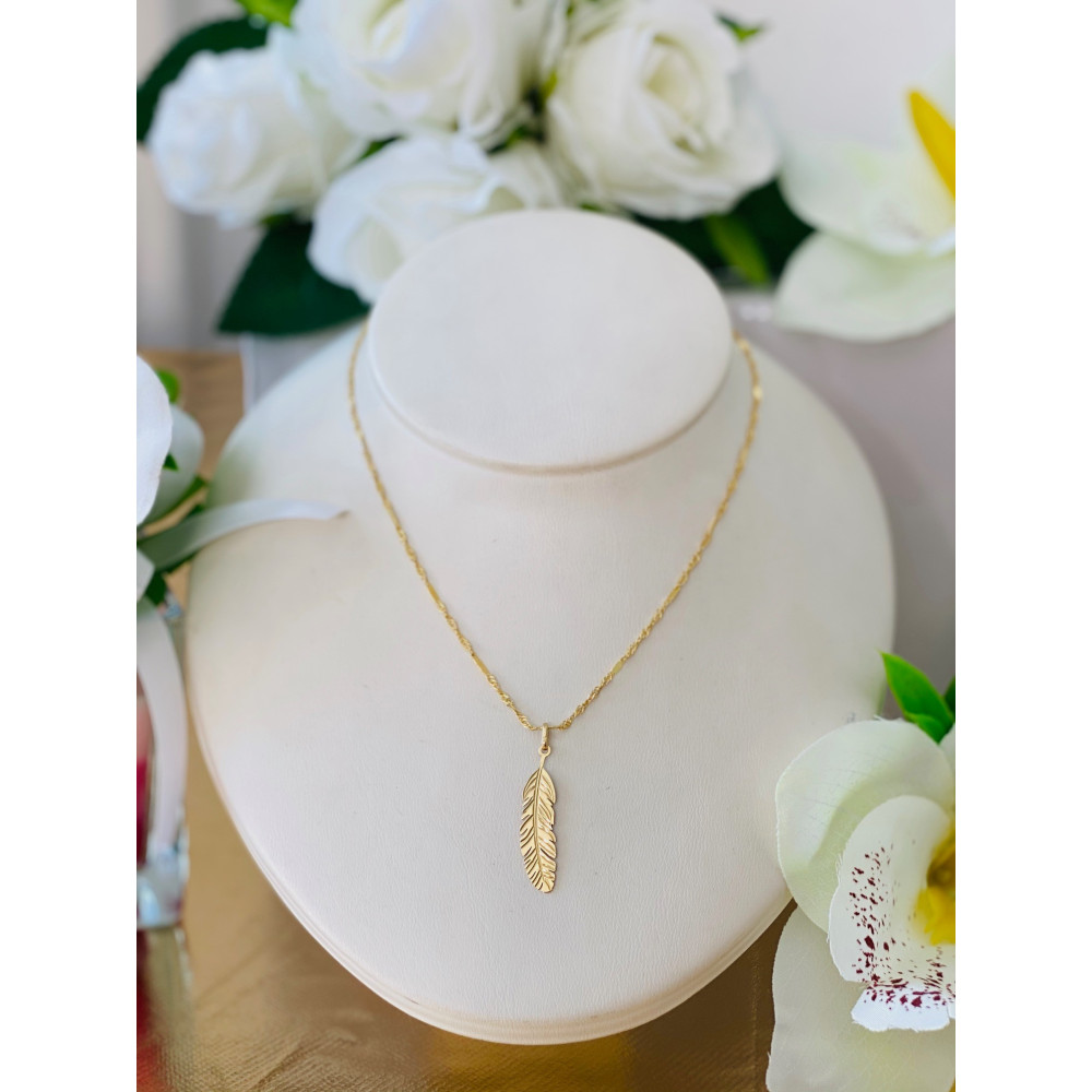 Anhänger Feder Kettenanhänger Gelbgold Goldanhänger 585er 14KT