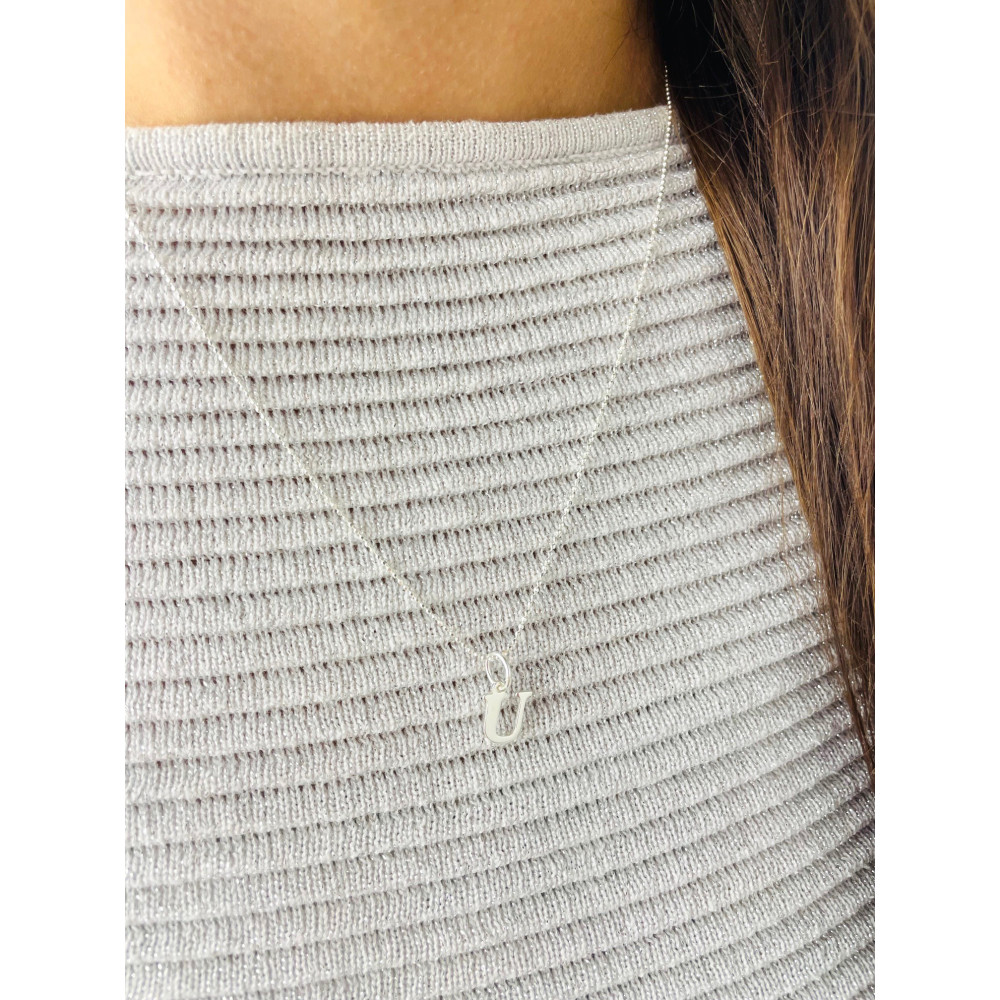 Elegancki naszyjnik łańcuszek srebrny zawieszka literka litera U srebrna alfabet