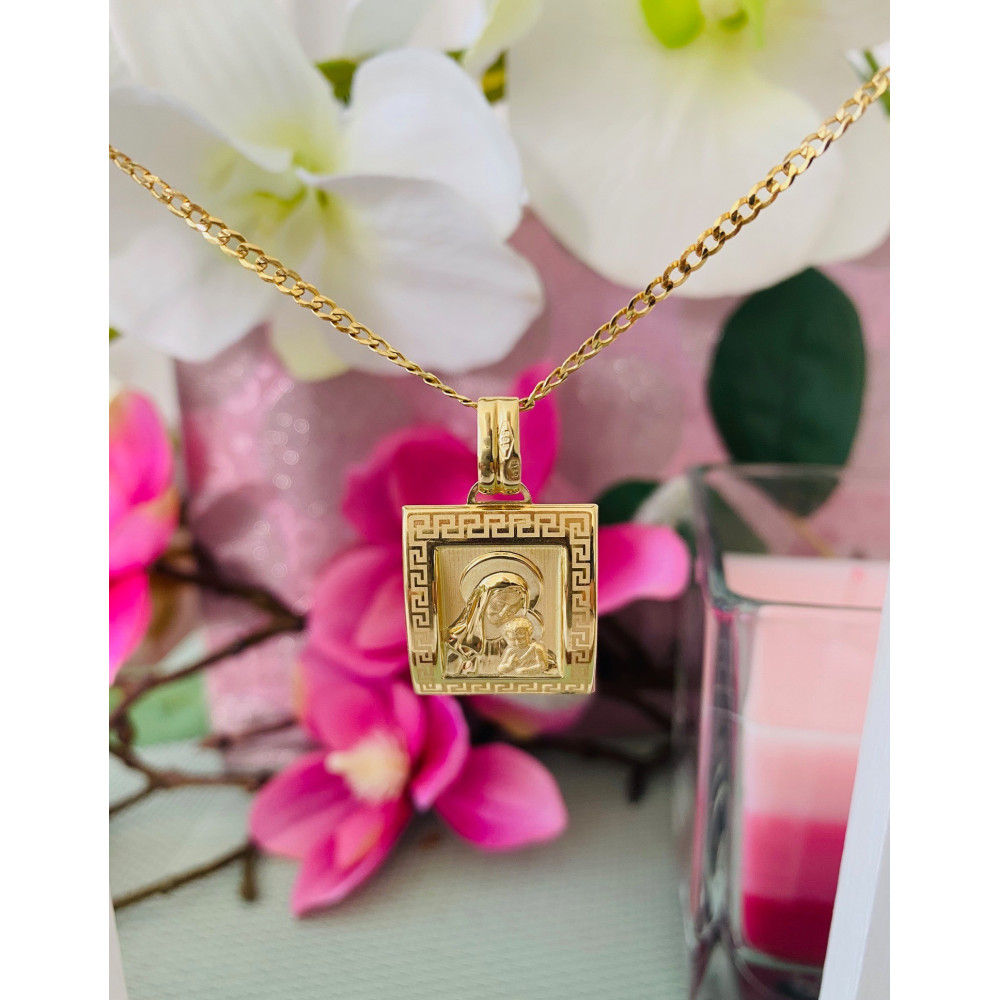 Złoty Medalik Zawieszka Matka Boska z Dzieciątkiem Jezus