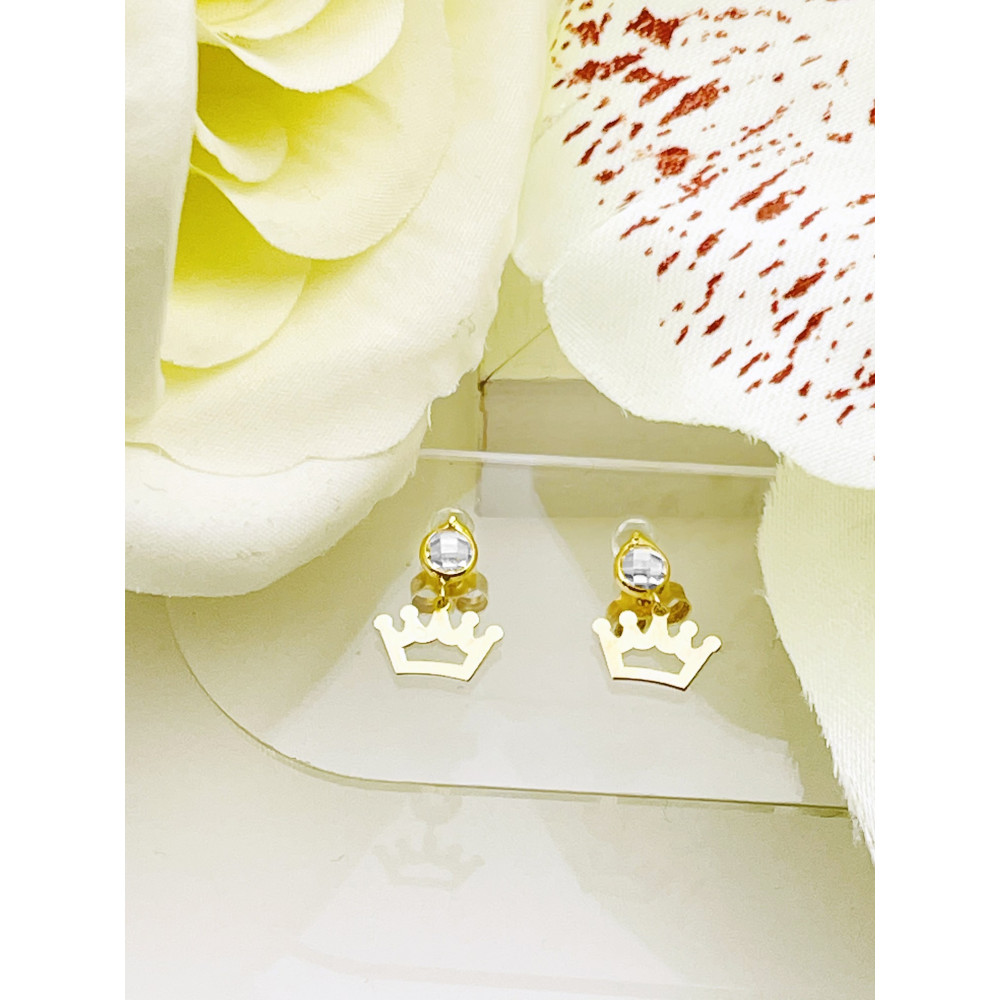 Złote kolczyki korona z cyrkonią