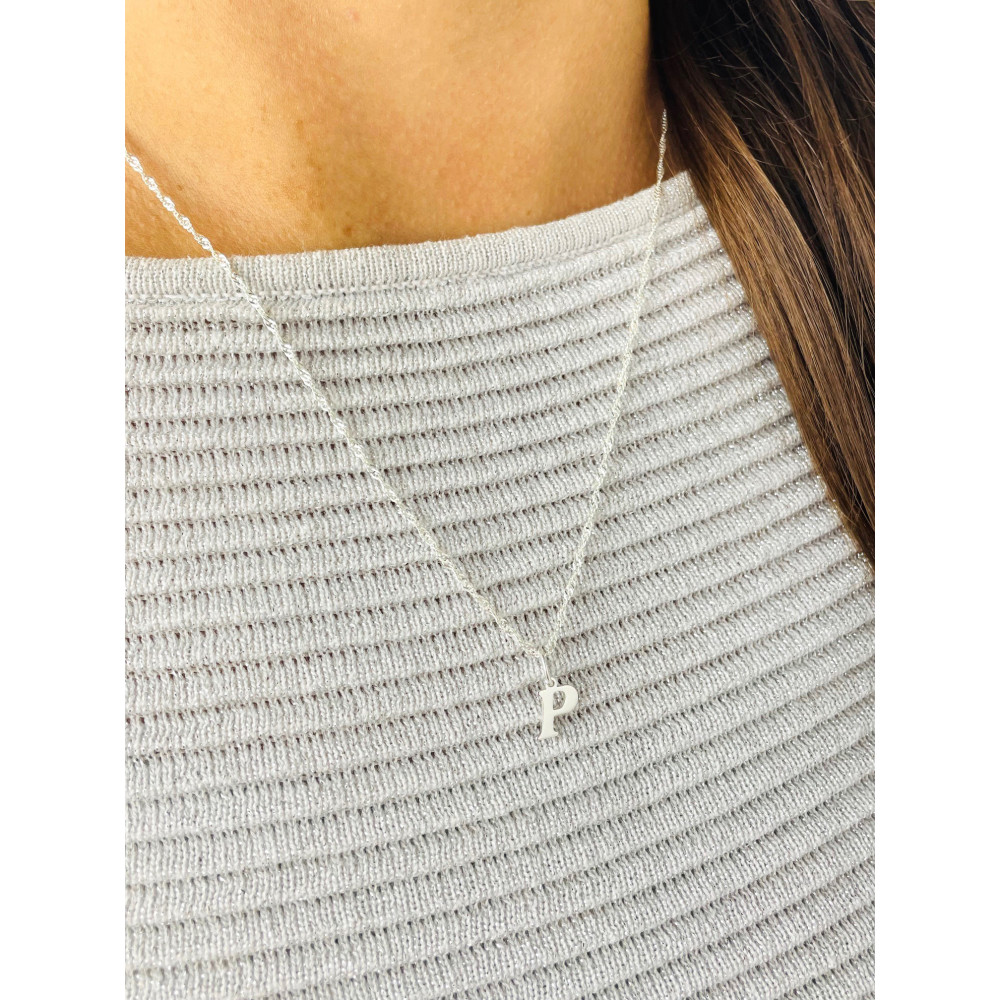 Elegancki naszyjnik łańcuszek srebrny Singapur zawieszka literka litera P srebrna alfabet