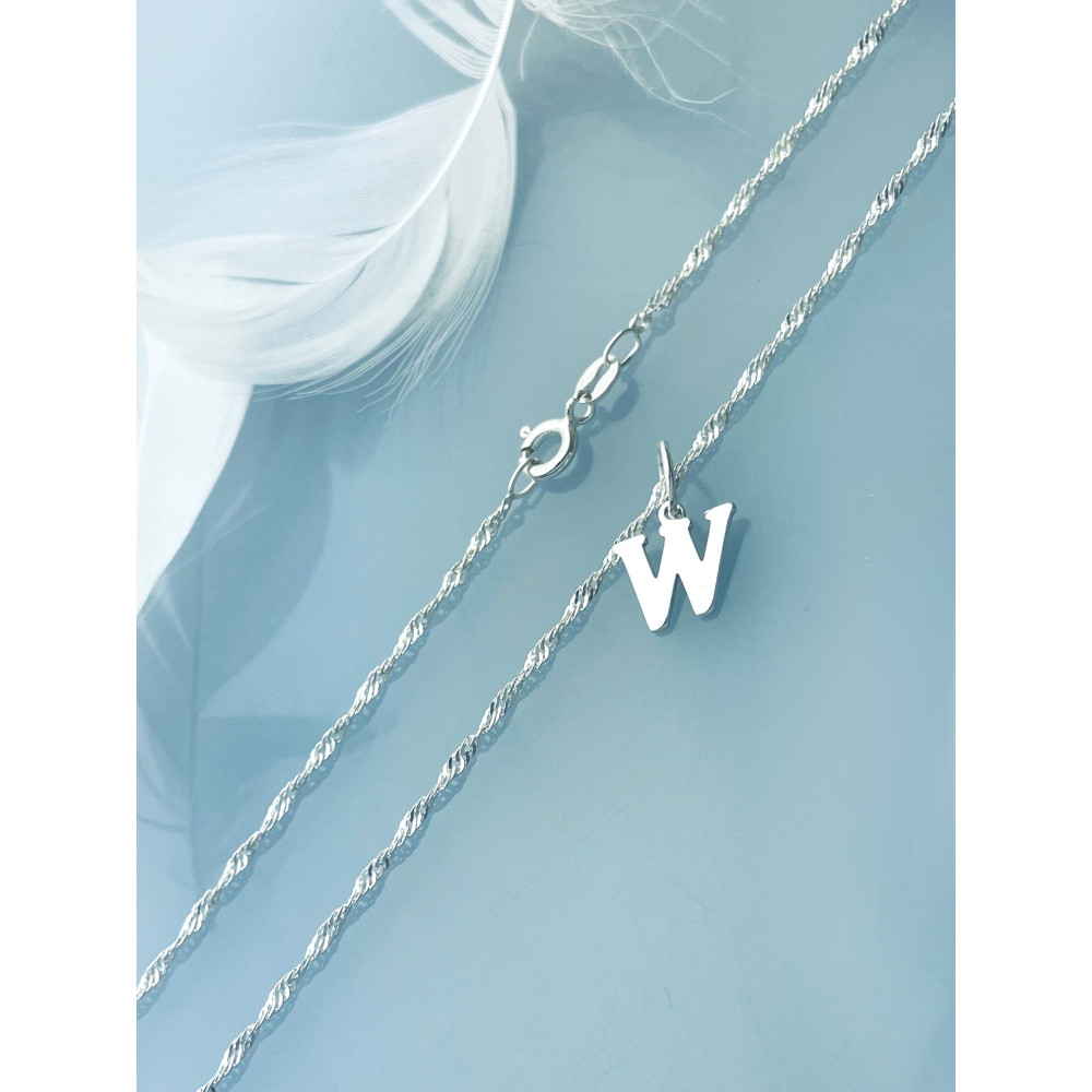 Elegancki naszyjnik łańcuszek srebrny Singapur zawieszka literka litera W srebrna alfabet