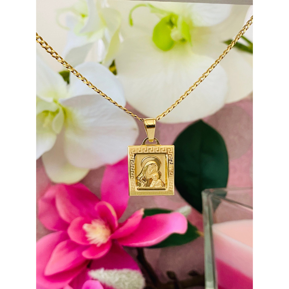 Złoty Medalik Zawieszka Matka Boska z Dzieciątkiem Jezus