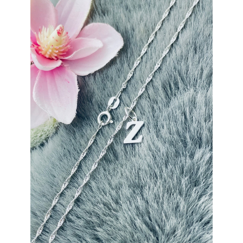 Elegancki naszyjnik łańcuszek srebrny Singapur zawieszka literka litera Z srebrna alfabet