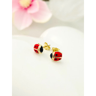 Złote kolczyki biedronki biedroneczki kolorowe