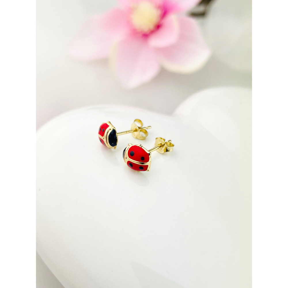 Złote kolczyki biedronki biedroneczki kolorowe