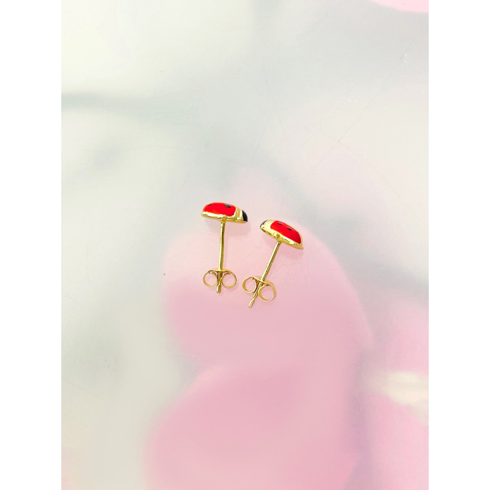 Złote kolczyki biedronki biedroneczki kolorowe