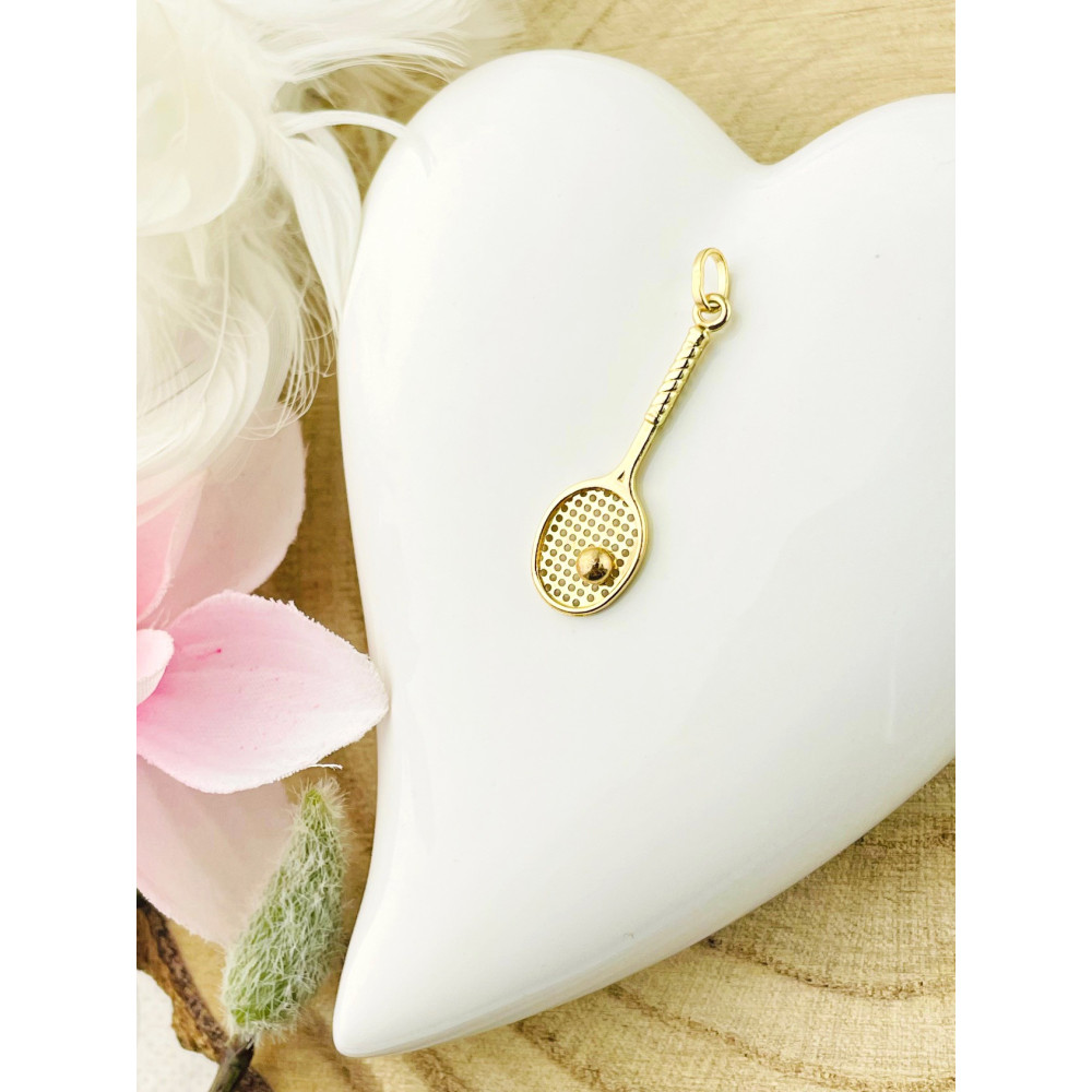 Złoty wisiorek zawieszka rakieta tenisowa figurka