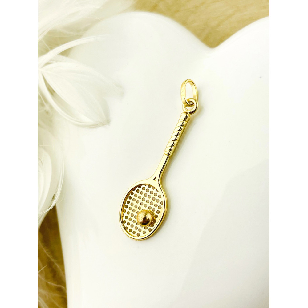 Anhänger Tennisschläger Kettenanhänger Gelbgold Goldanhänger 585er 14KT