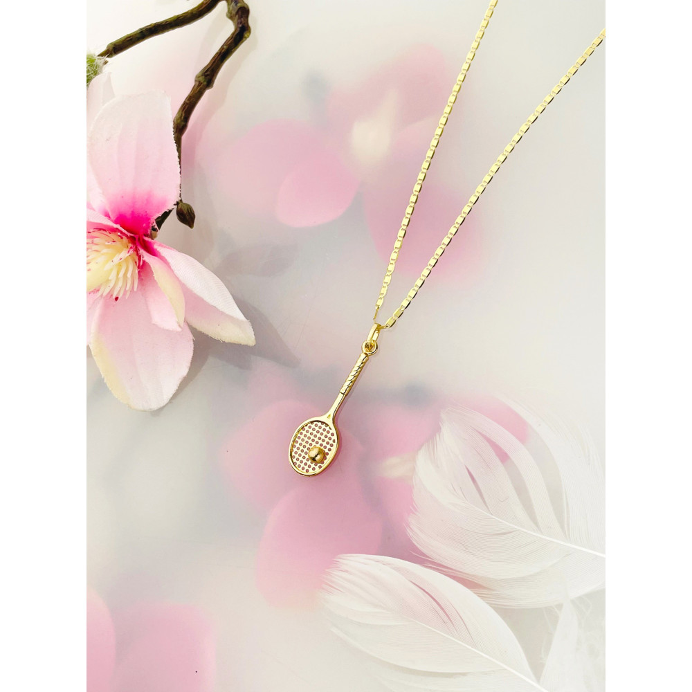 Złoty wisiorek zawieszka rakieta tenisowa figurka