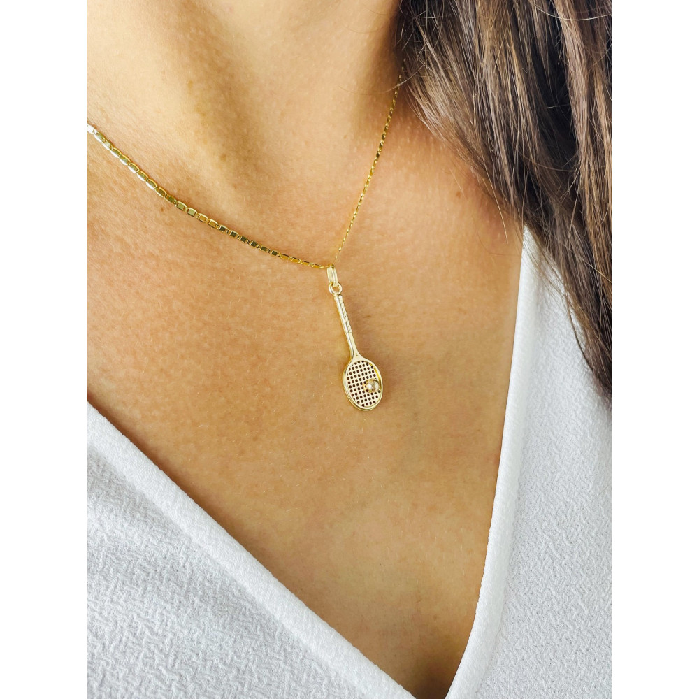 Anhänger Tennisschläger Kettenanhänger Gelbgold Goldanhänger 585er 14KT