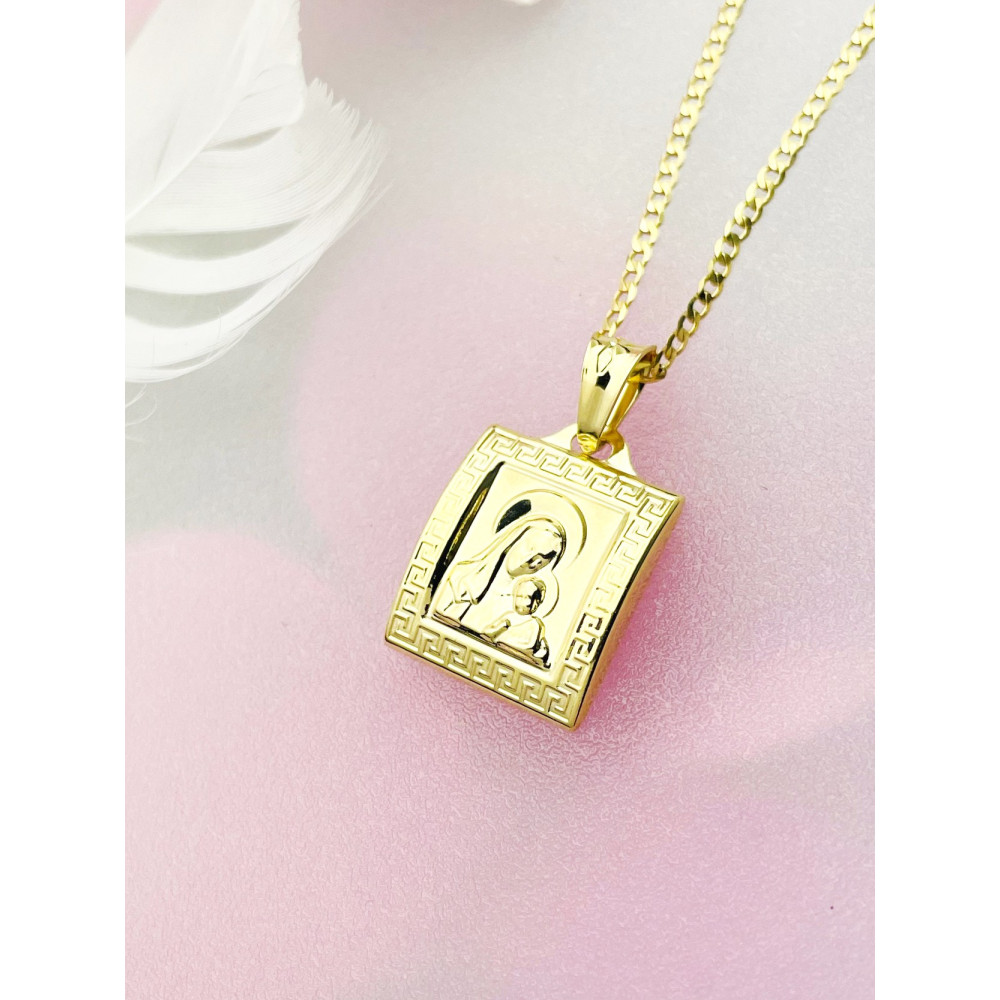 Złoty Medalik Zawieszka Matka Boska zdobiony wzór grecki Chrzest Komunia