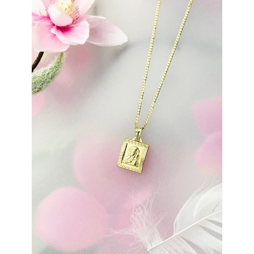 Złoty Medalik Zawieszka Matka Boska Częstochowska zdobiony wzór grecki Chrzest Komunia