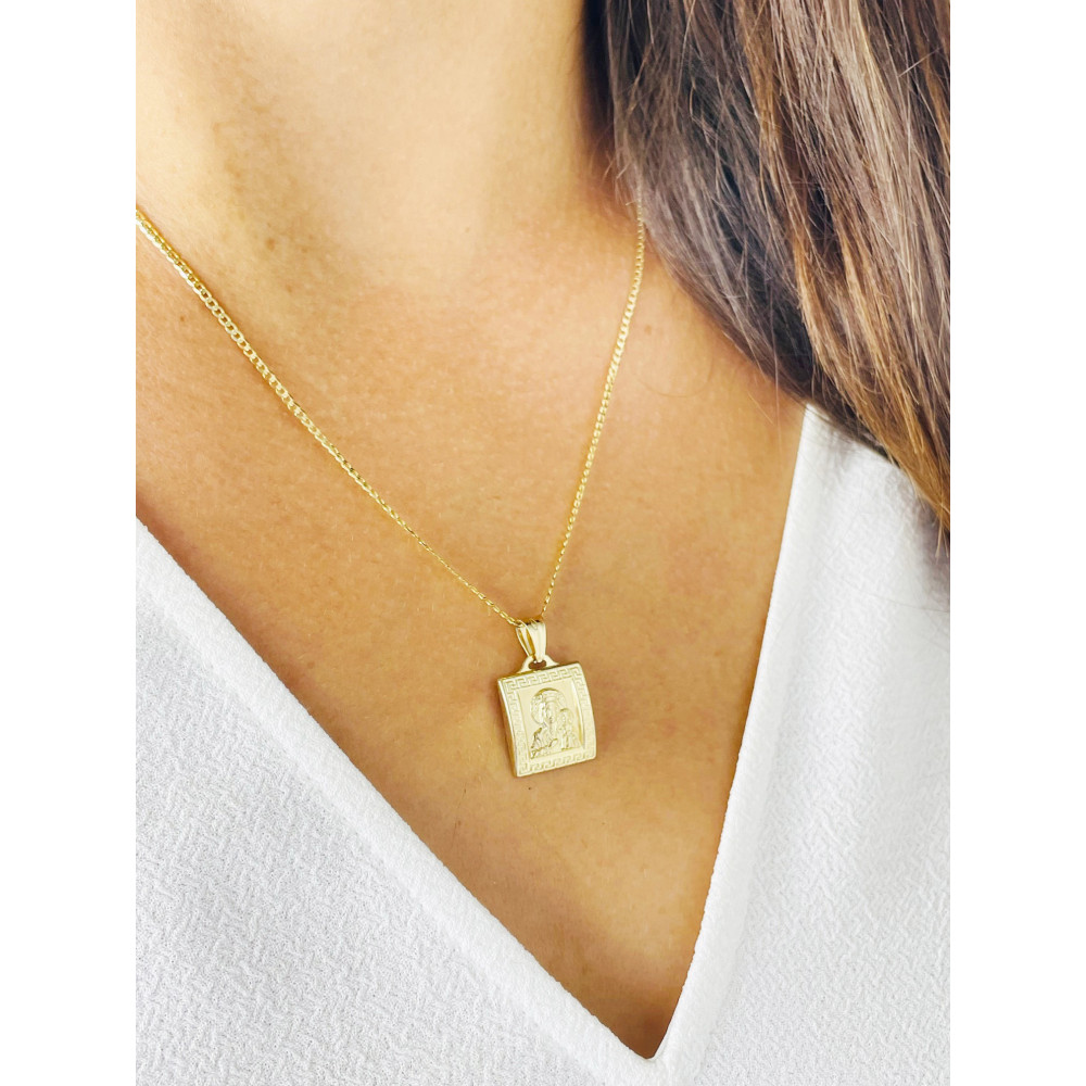 Złoty Medalik Zawieszka Matka Boska Częstochowska zdobiony wzór grecki Chrzest Komunia