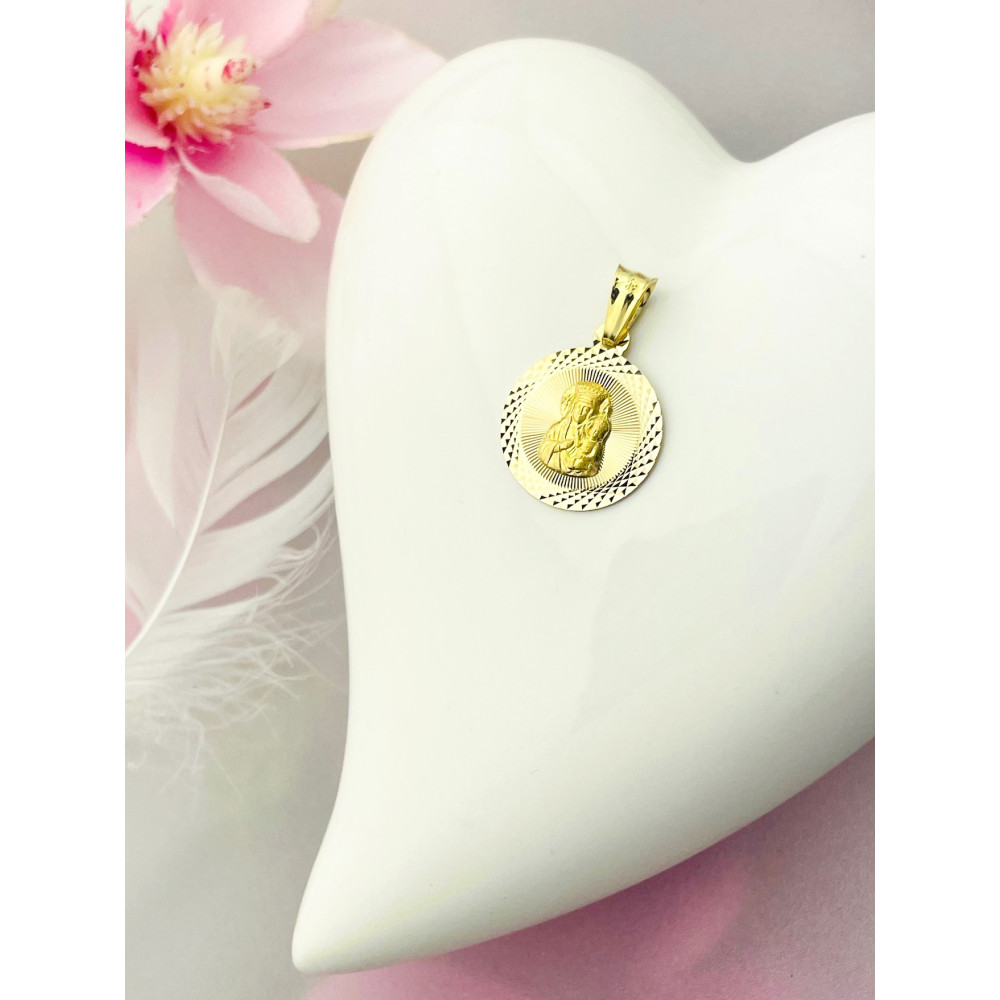 Złoty Medalik Zawieszka Matka Boska Częstochowska Chrzest Komunia