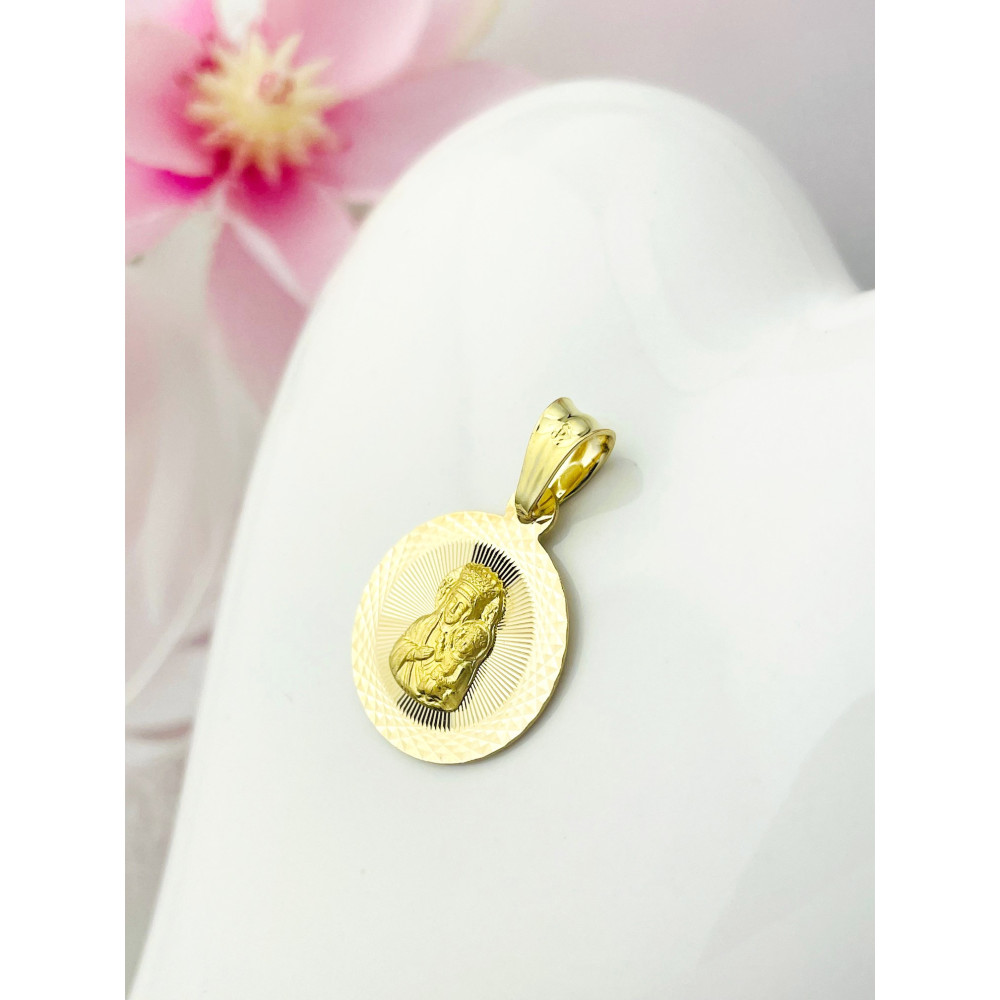 Złoty Medalik Zawieszka Matka Boska Częstochowska Chrzest Komunia