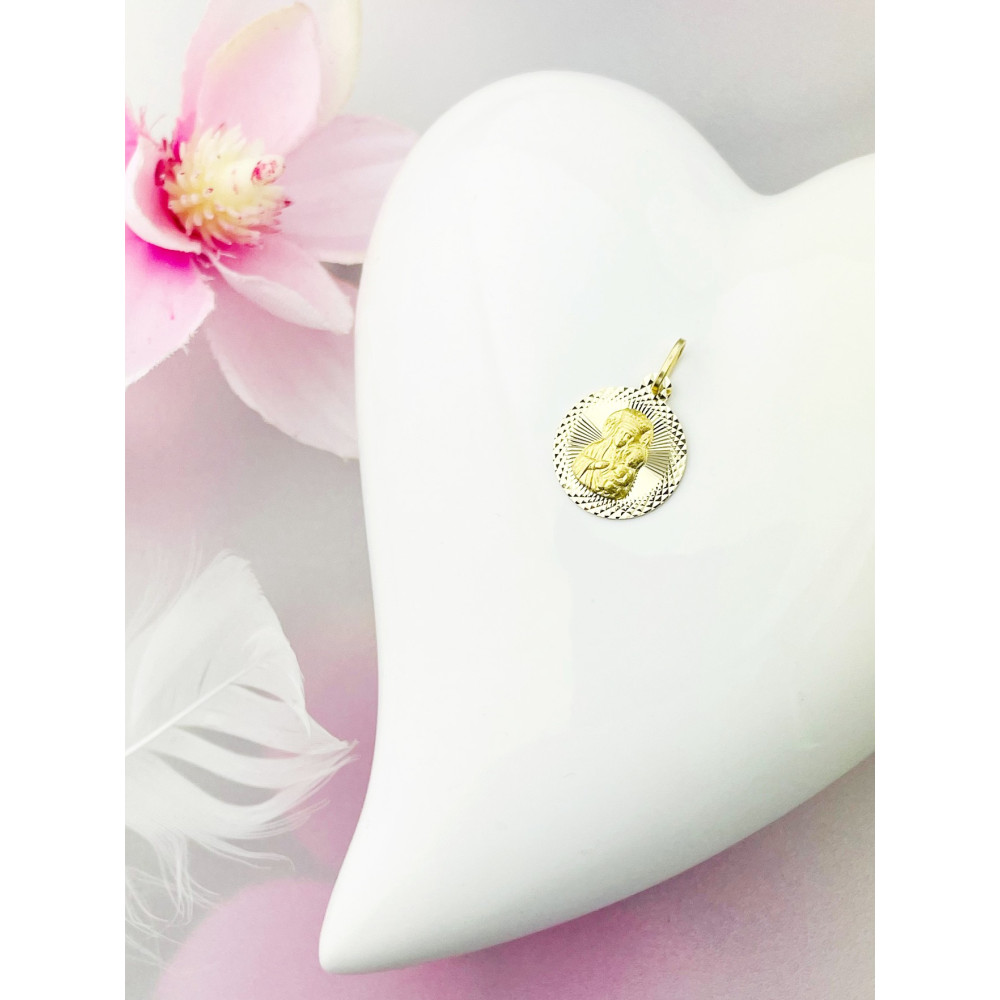 Złoty Medalik Zawieszka Matka Boska Częstochowska Chrzest Komunia