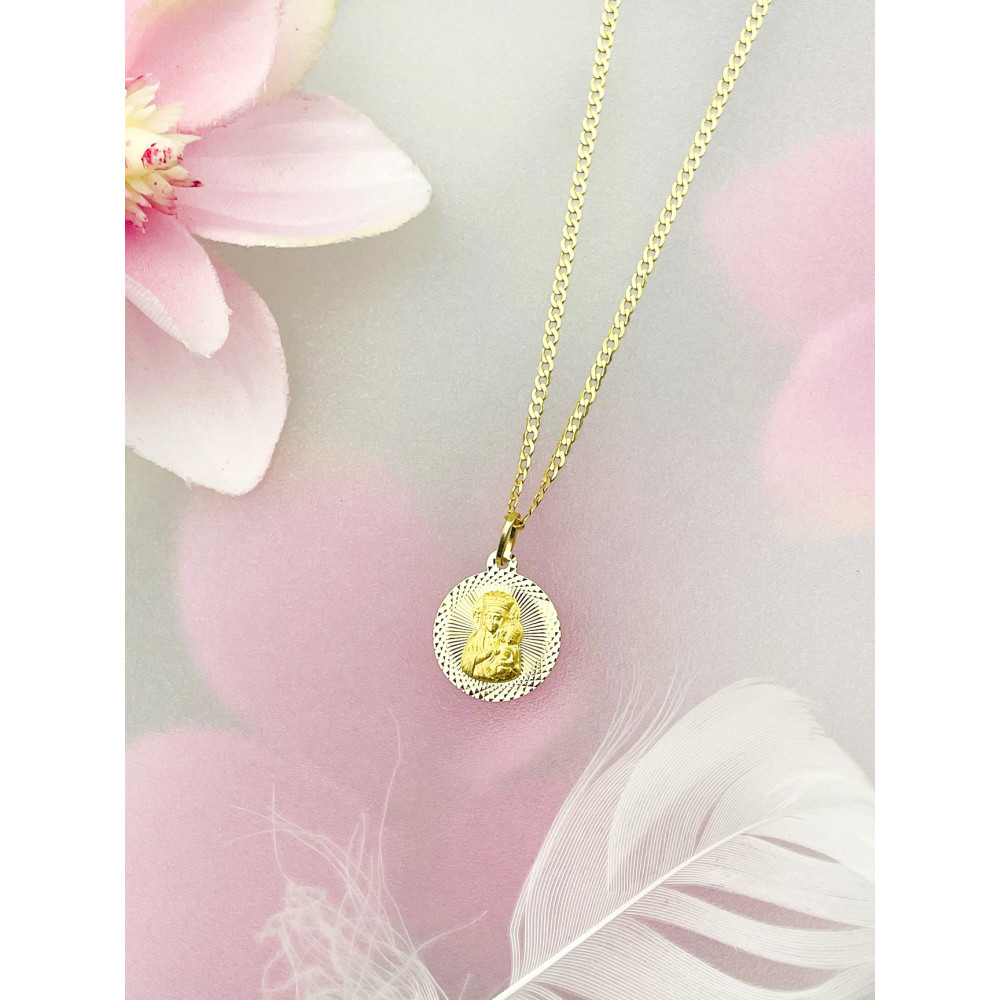 Złoty Medalik Zawieszka Matka Boska Częstochowska Chrzest Komunia