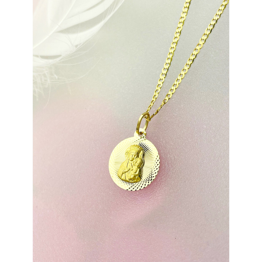 Złoty Medalik Zawieszka Matka Boska Częstochowska Chrzest Komunia