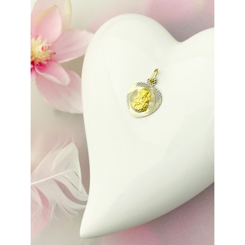 Złoty Medalik Zawieszka serce Matka Boska Częstochowska Chrzest Komunia