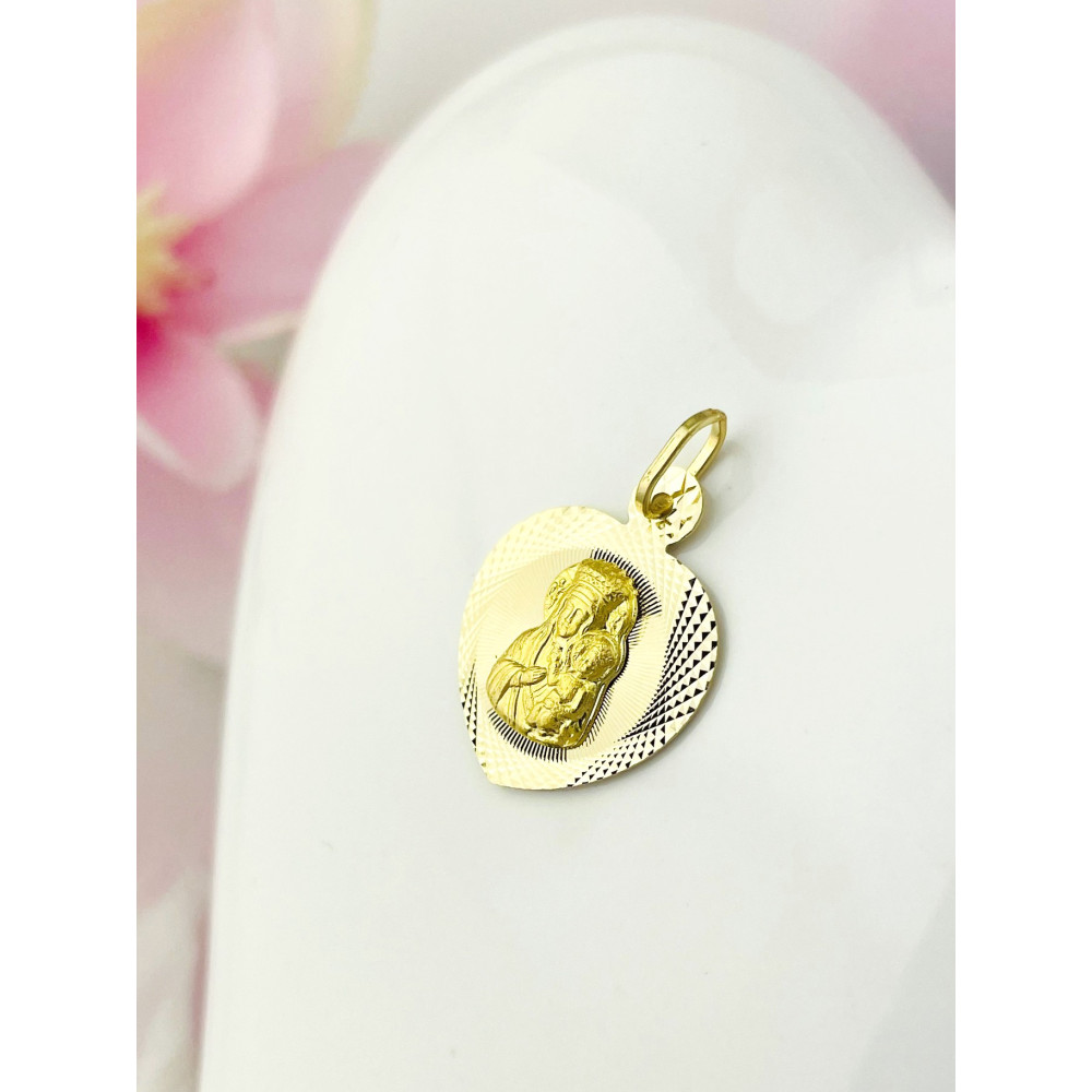 Złoty Medalik Zawieszka serce Matka Boska Częstochowska Chrzest Komunia